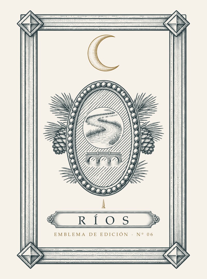 Emblema de edición del informe de Ríos, grabado dentro de una orla.
