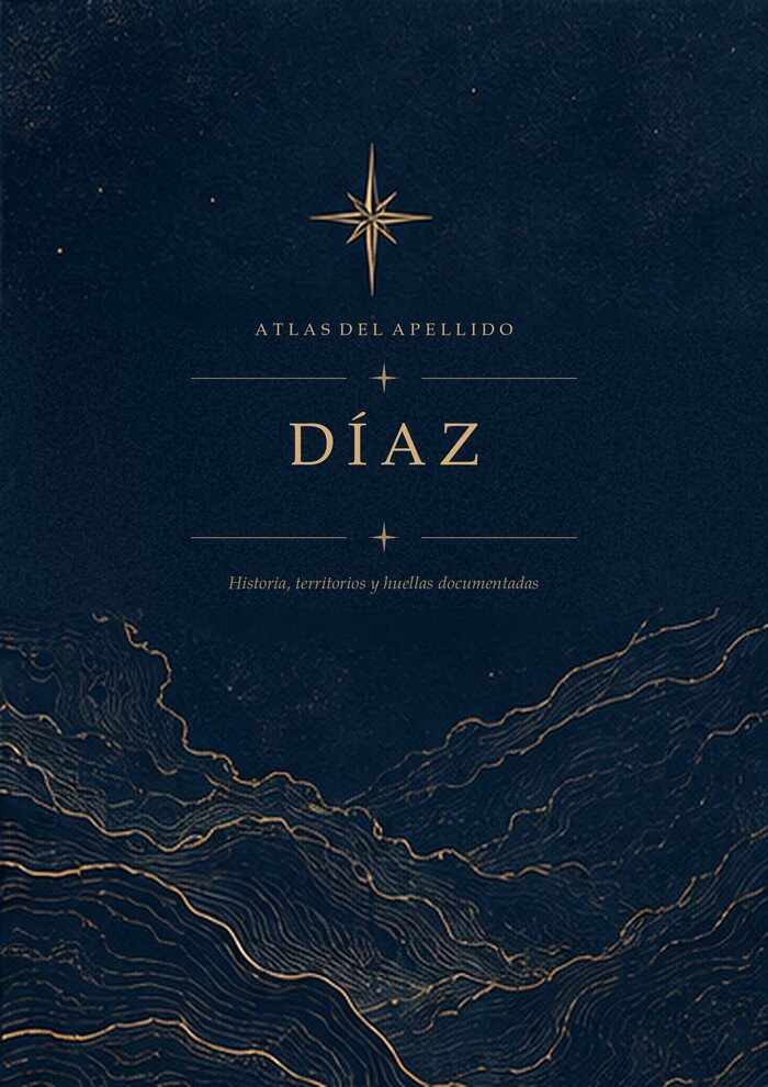 Tapa del informe del apellido Díaz: azul medianoche, con la estrella dorada de ocho puntas y el apellido grabado.